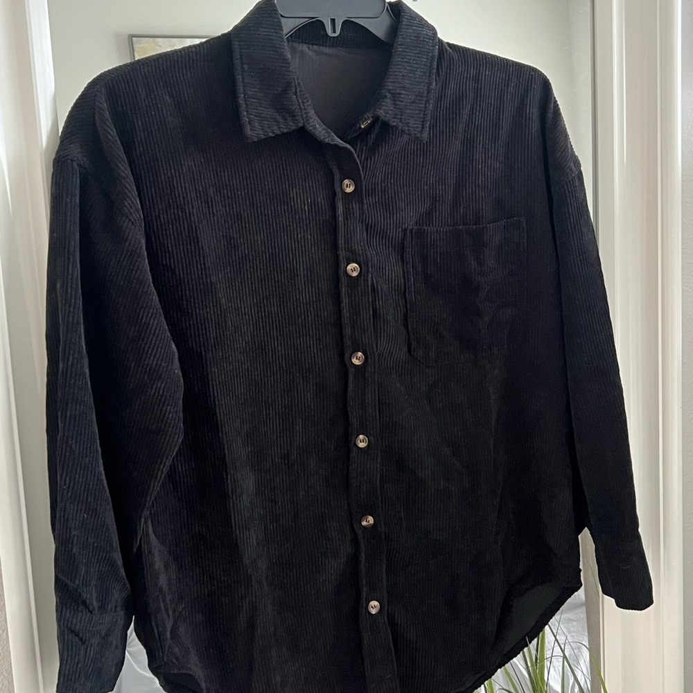 Black Pincord Corduroy oversized shirt SZ S